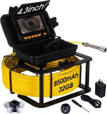 100ft Sewer Camera, HD 4.3in Screen, Waterproof IP68, 32GB DVR, For Pipes 0.7"