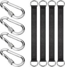4 PCS Black Tree Swing Straps Hanging Kit with 4 Carabiners, 24Cm / 9.4Inches Le