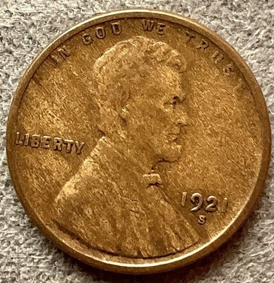 1921-S  Lincoln Wheat Cent [F] Fine - San Francisco Mint - Alloy Wood Grain C050