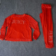 Juicy Couture Velour Tracksuit Set Womens Medium Red Rhinestone Sleepwear