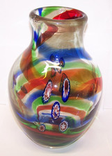 Murano Style Glass Millefiori Vase Wide Lip Art Glass 9.5  Tall Multicolor EXC