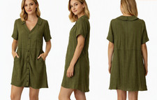 Gaya Baik Gio Dress Ruche Button Front S/M Walter Two-tone Green NWT (Notes)