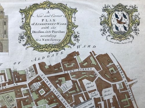1755 Antique map: Limestreet Ward, London: from Maitland's History - Picture 3 of 4