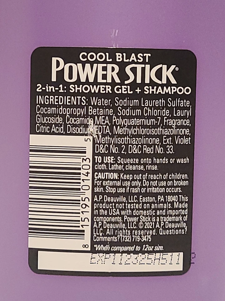 4X Power Stick 2 In 1 Shower Gel + Shampoo Cool Blast All Day Fresh 18OZ - Image 4 of 4