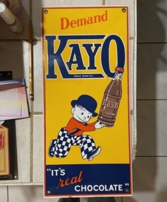 USA 看板　アンティーク KAYOチョコレート Kayo Chocolate Drink Sign: Vintage 1930's Embossed Tin Litho