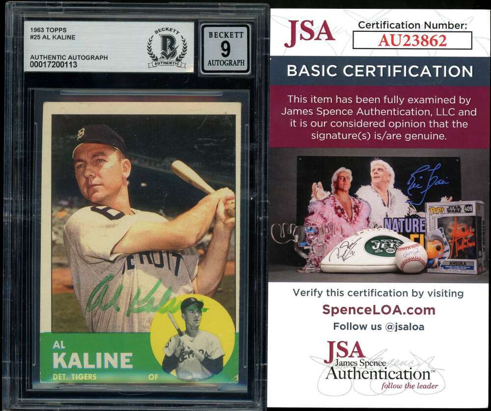 Al Kaline Mint 9 Beckett BAS JSA COA Signed 1963 Topps Autograph