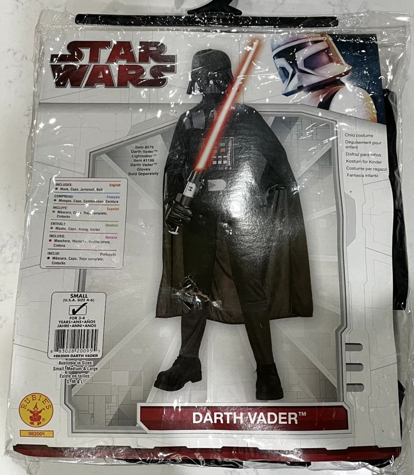 Star Wars Darth Vader Boys Costume WITH MASK & CAPE, Size S (4-6), BRAND NEW - Image 2 of 4
