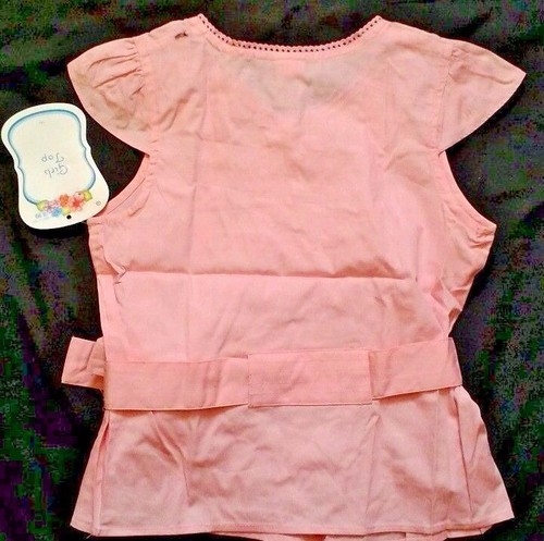 Target Girls Top Pink 6/6X or 7/8 capped sleeves waist tie eyelet at neck New - Picture 4 of 4