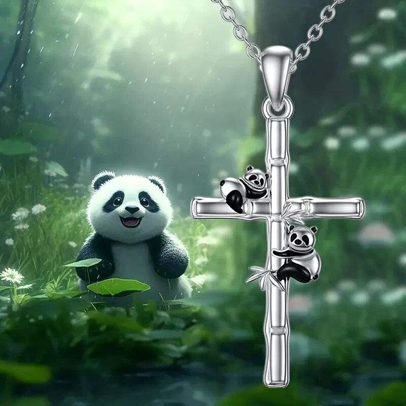 Delicate Cute Animal Panda Cross Pendant Necklace Accessories