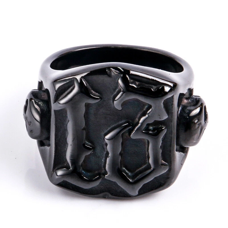 Anillos de calavera góticos negros número 13 de acero inoxidable para hombre de motociclista calavera punk anillo Foto 2 de 4