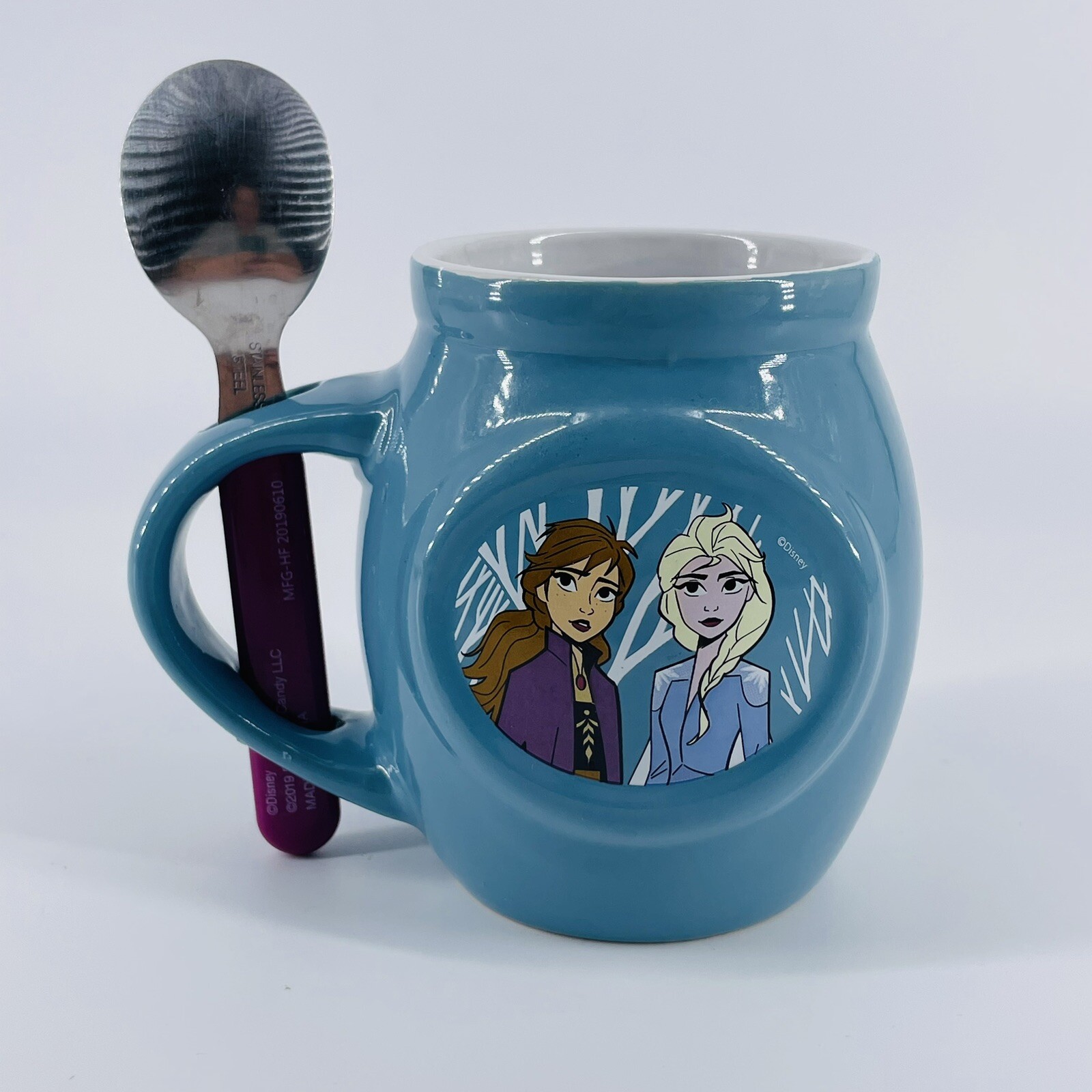 Disney 2019 Frozen 2 Elsa & Anna Coffee Cup Mug with Spoon Holder VGC