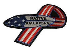 NATIVE AMERICAN FEATHER USA FLAG RIBBON PATCH PATRIOTIC INDIAN INDIGENOUS TRIBE