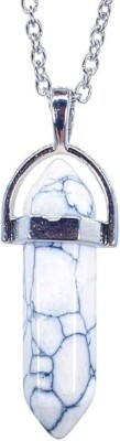 SECHSKANT ANHÄNGER MIT KETTE SPITZE HARTE MINERALISCHE STEINE HOWLITH WEISS