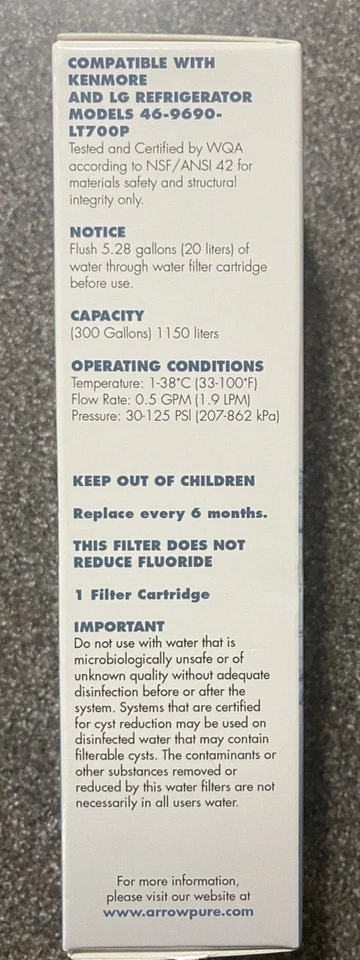 Arrowpure APF-1400 Compatible Refrigerator Water Filter, LG LT700P - Image 4 of 4