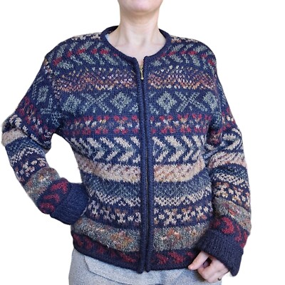 90s VTG Mohair Wool Blend Cardigan Sweater Full Zip Fair