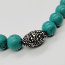 Turquoise Colored Necklace Dyed Stone CHUNKY Ball Beaded Marquisate Accent 16"