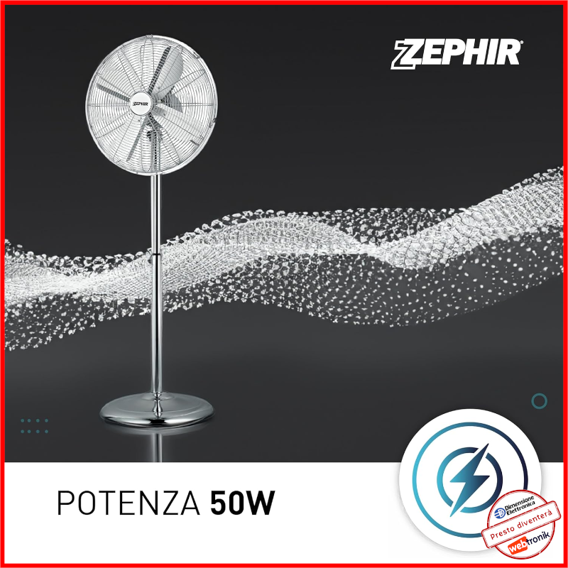 Ventilatore a Piantana Zephir pf40cr Cromato Silenzioso Industriale Oscillante