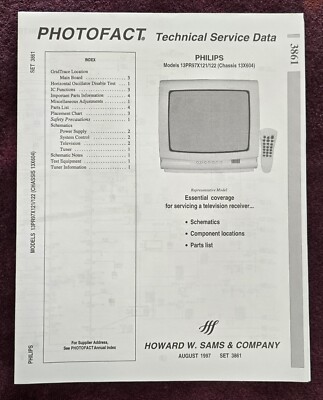 Sams Photofact 3861 Service Manual for Philips 13PR97X121/122