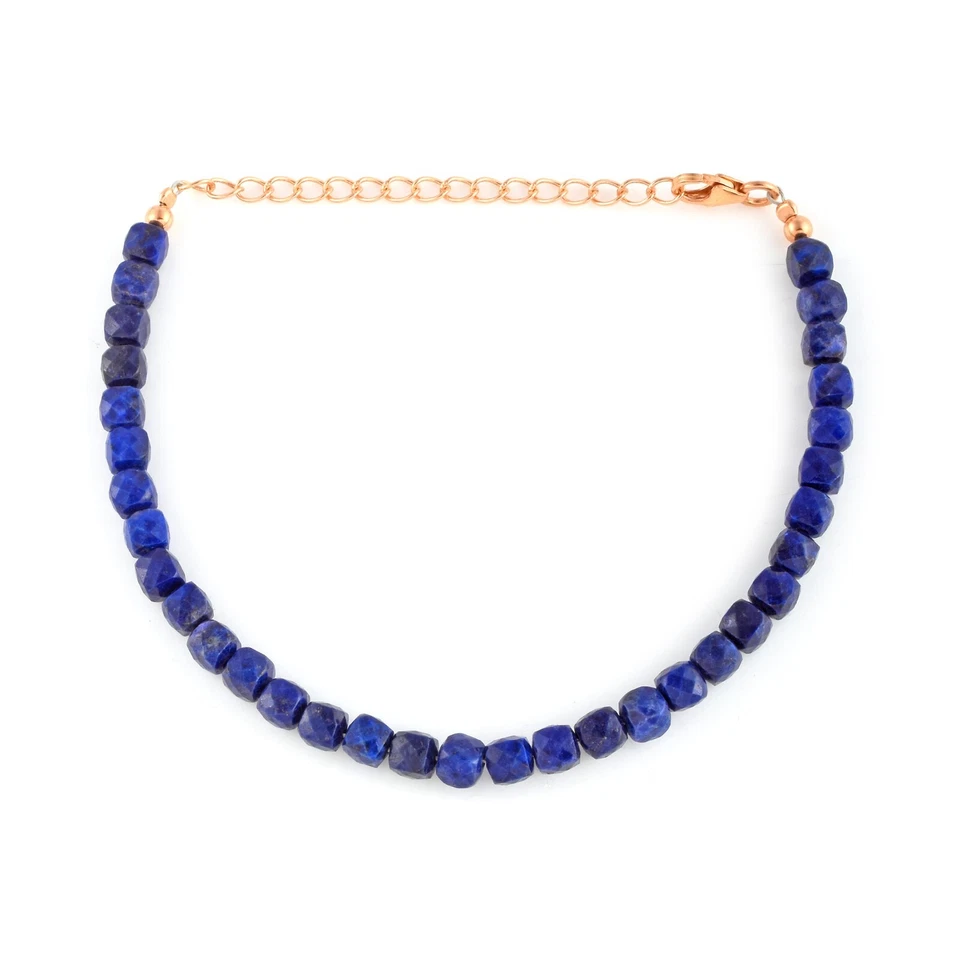 Natürlich Lapislazuli 5mm Quadrat Perlen Kette 925 Silber Handgemachte Armband - Bild 4 von 4