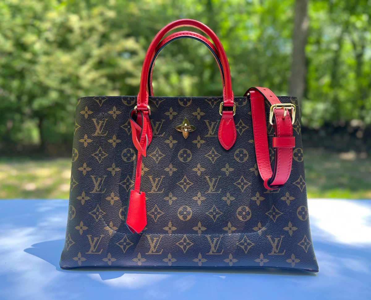 Louis Vuitton Red Leather And Brown Monogram Coated Canvas Flower