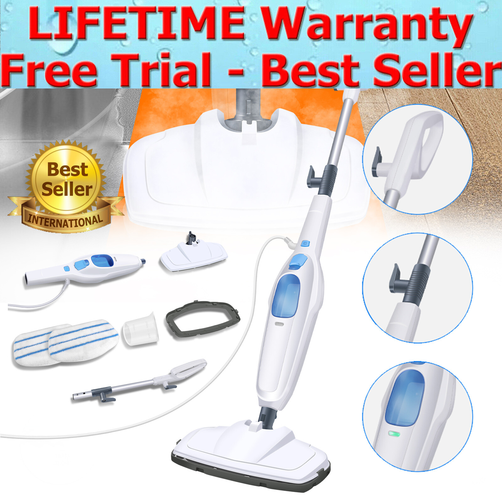 Steam Mop, Floor Steamers for Hardwood and Tile, 10-in-1 Multipurpos 1500W 400ML-image