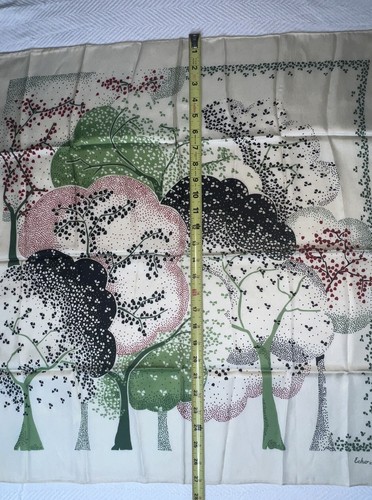 Vintage Echo Square Ivory Scarf Trees Mauve Brown Green Autumn Folk Art 60s 70s - Picture 5 of 7
