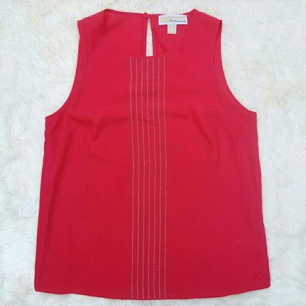Michael Kors red tank blouse gold micro studs medium