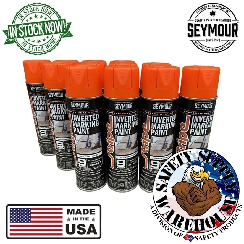 12PK Seymour 20-957 Inverted Orange Landscaping Construction Marking Paint 17 oz