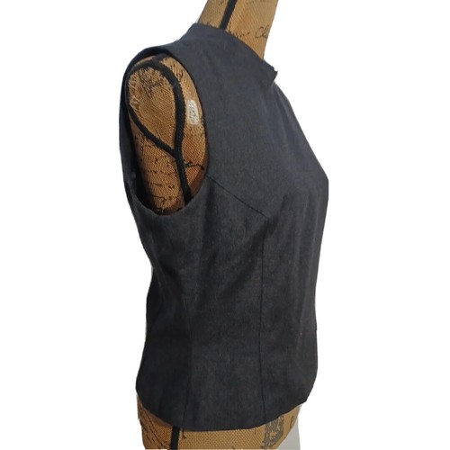 VTG MIKAI Top 12 Charcoal Gray 100% Wool High Neck Lined Sleeveless Base Career - Picture 3 of 6
