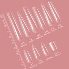 S/XL/3XL False Nail Tips Coffin Square Stiletto Almond Shape Acrylic Tips Clear