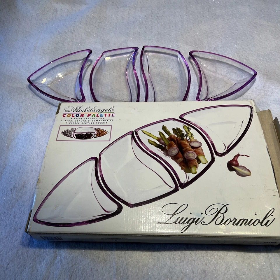 Juego de 4 platos seccionales para servir Luigi Bormioli vidrio amatista transparente Italia Foto 3 de 4