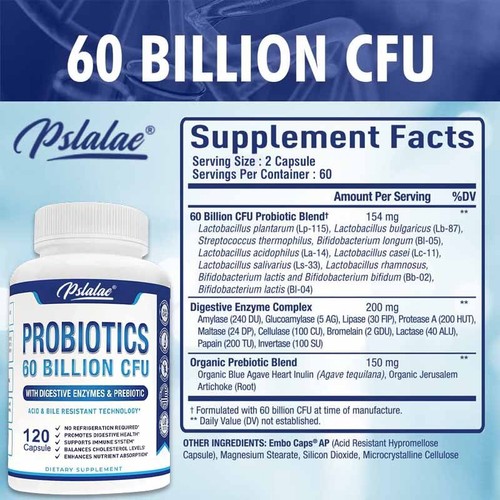 Probiotics 60 Billion CFU - Prebiotics, Digestive Enzymes - Digestive Health - Picture 2 of 11