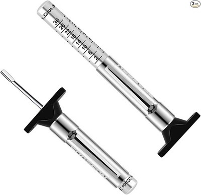 Metal Tire Tread Depth Gauge with Clip, Measures in 32nds for Ca Color: silver