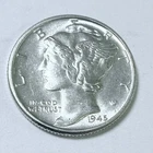 1945 Mercury Dime. Choice/Gem BU , Brilliant Uncirculated 90% Silver #10428