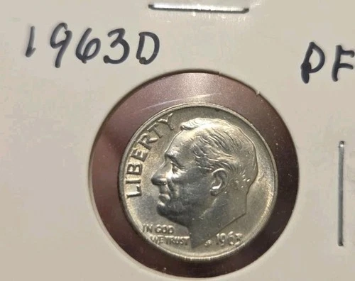 1963 D Roosevelt Dime 10 Cents 90% Silver - PF From Mint PR Set