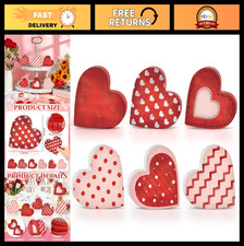 6 Pcs Valentine's Day Wooden Heart Table Signs - Red Centerpiece Decor for Home,