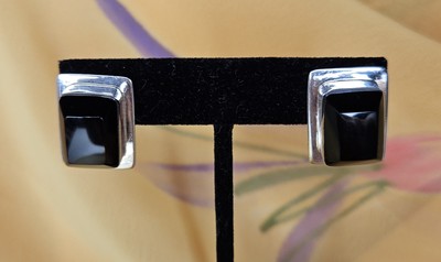 Vintage Taxco Mexiko Sterling schwarzer Cabochon Onxy Ohrringe