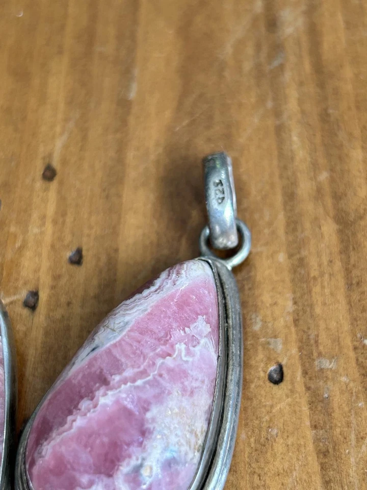 Lote Colgante Vintage Rodocrosita Plata Esterlina Piedras Preciosas Rosa Lágrima 925 Foto 4 de 4