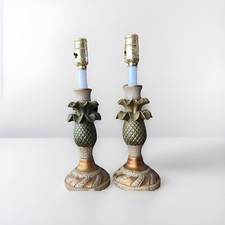 Matching Pineapple Table Lamps Tropical Decor Golden Bronze, No Shade