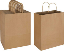 50 Pack Large Brown Kraft Paper Bags with Handles for Parties and Retail