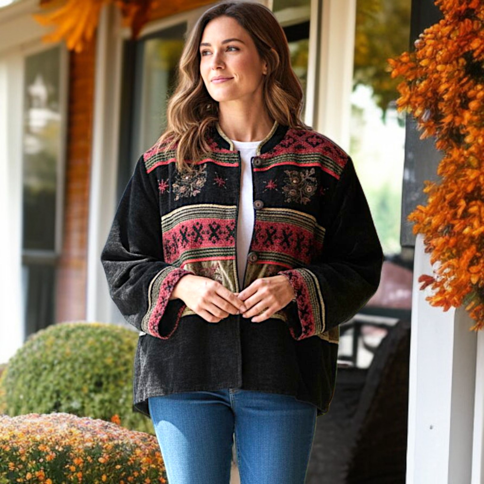 Flashback Patchwork Tapestry Jacket M Velvet Art … - image 16