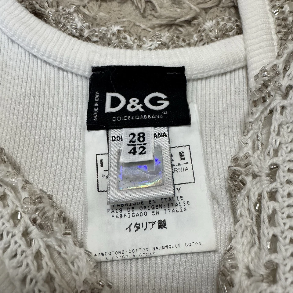DOLCE & GABBANA Cami Top Crochet Tejido Rayas Blancas S EU42 Playa Italia Verano D&G Foto 3 de 4