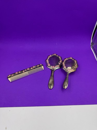 VTG -  Studio Silversmiths 3 Piece Vanity Set-The Rose Collection Silver Plated - Foto 1 di 8