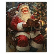FOTRIC Santa Claus Canvas Wall Decor Santa Claus Picture Santa Claus Reading ...
