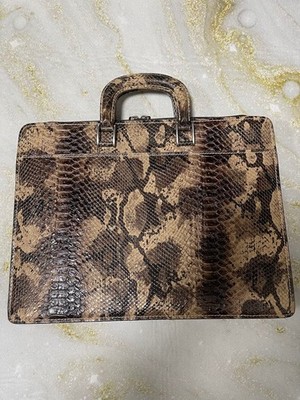 UNITED ARROWS Business Bag Python Pattern Beige Brown A4 Near Mint