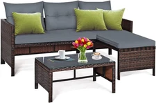Patio Corner Sofa Set, 3-Piece Outdoor Patio Conversation Furniture Sets, with L