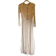 ASOS Champagne Pink Lace Pleated Formal Luxury Victorian Boho Maxi Dress Size 6