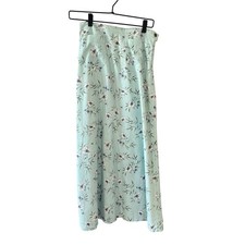 Liz Claiborne Vintage Petite 6 Floral Linen Blend Maxi Skirt Light Blue Cottage