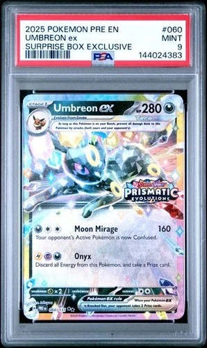 Pokemon Prismatic Evolutions Umbreon ex 060/131 Surprise Box Stamped PSA 9 383