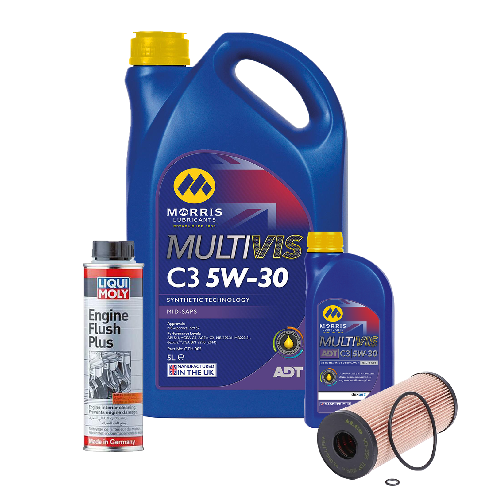 5w30 Fully Synthetic Engine Oil Mid Saps C3 dexos2 6L +Oil Filter + Engine Flush